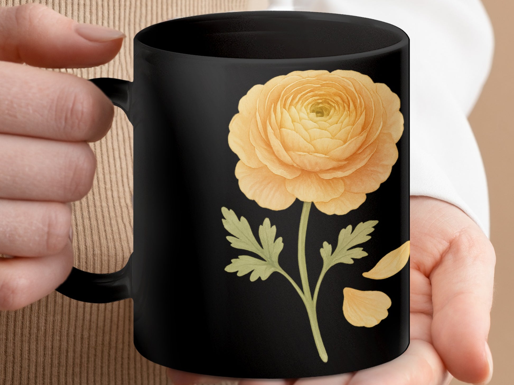 Floral Design Black Mug Beautiful Coffee Cup product
