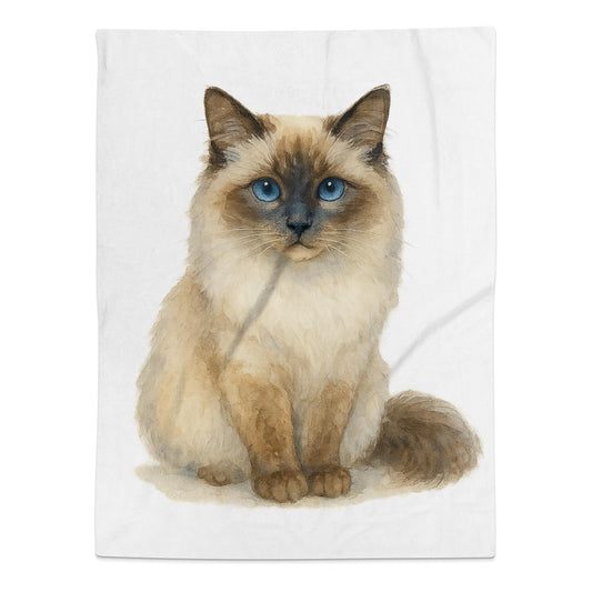 Blue Eyed Cat Illustration on White Blanket product