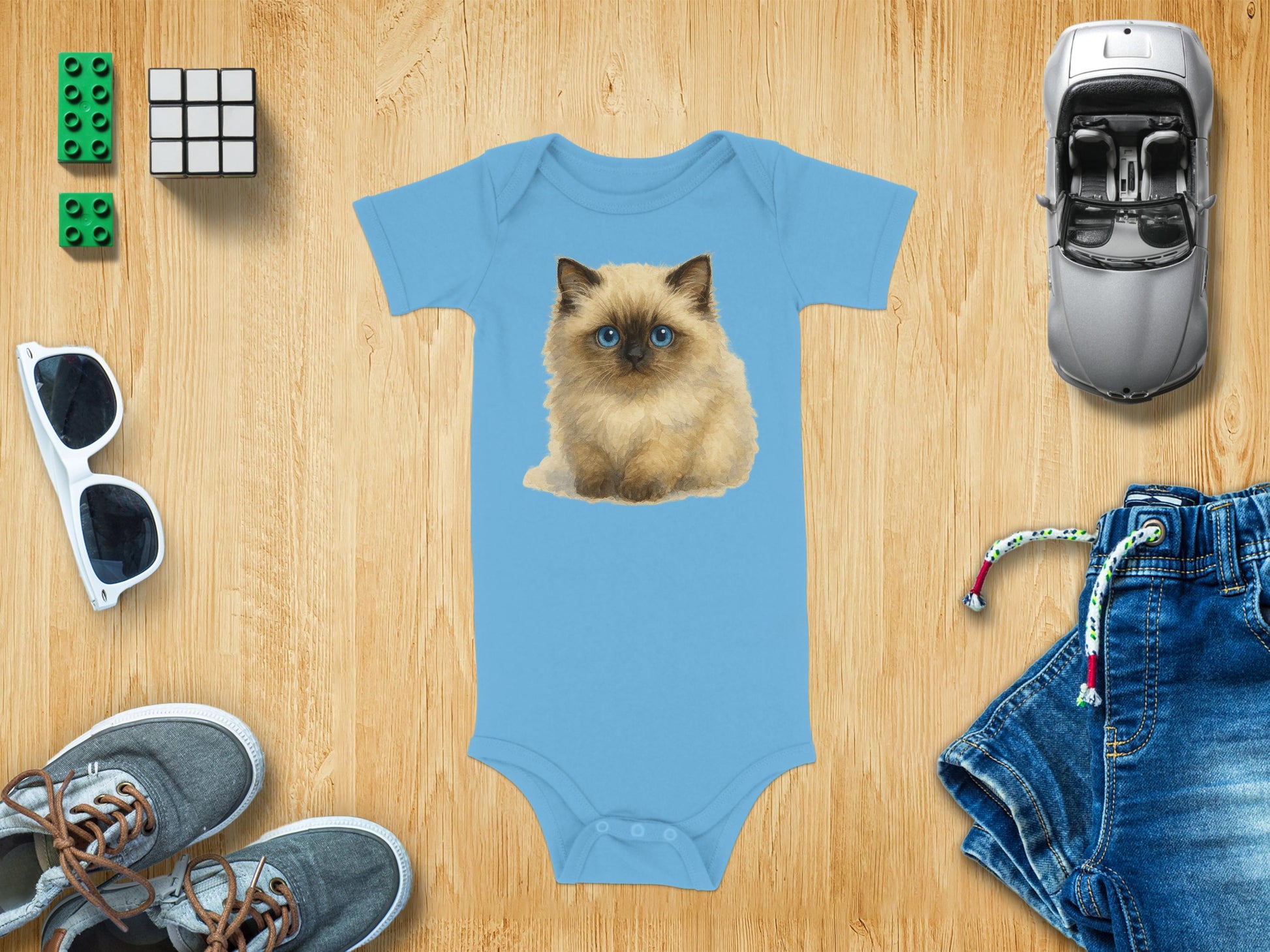 Cute Blue Romper with Adorable Cat Design product