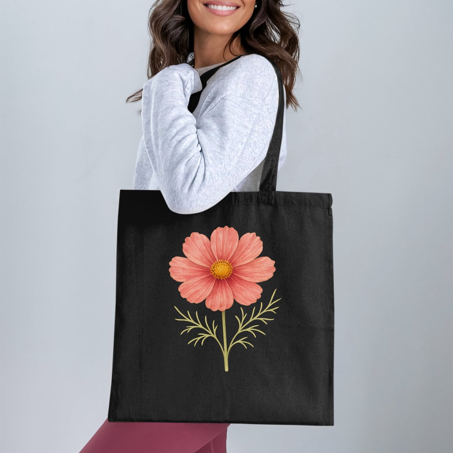 Floral Design on Black Tote Bag product type