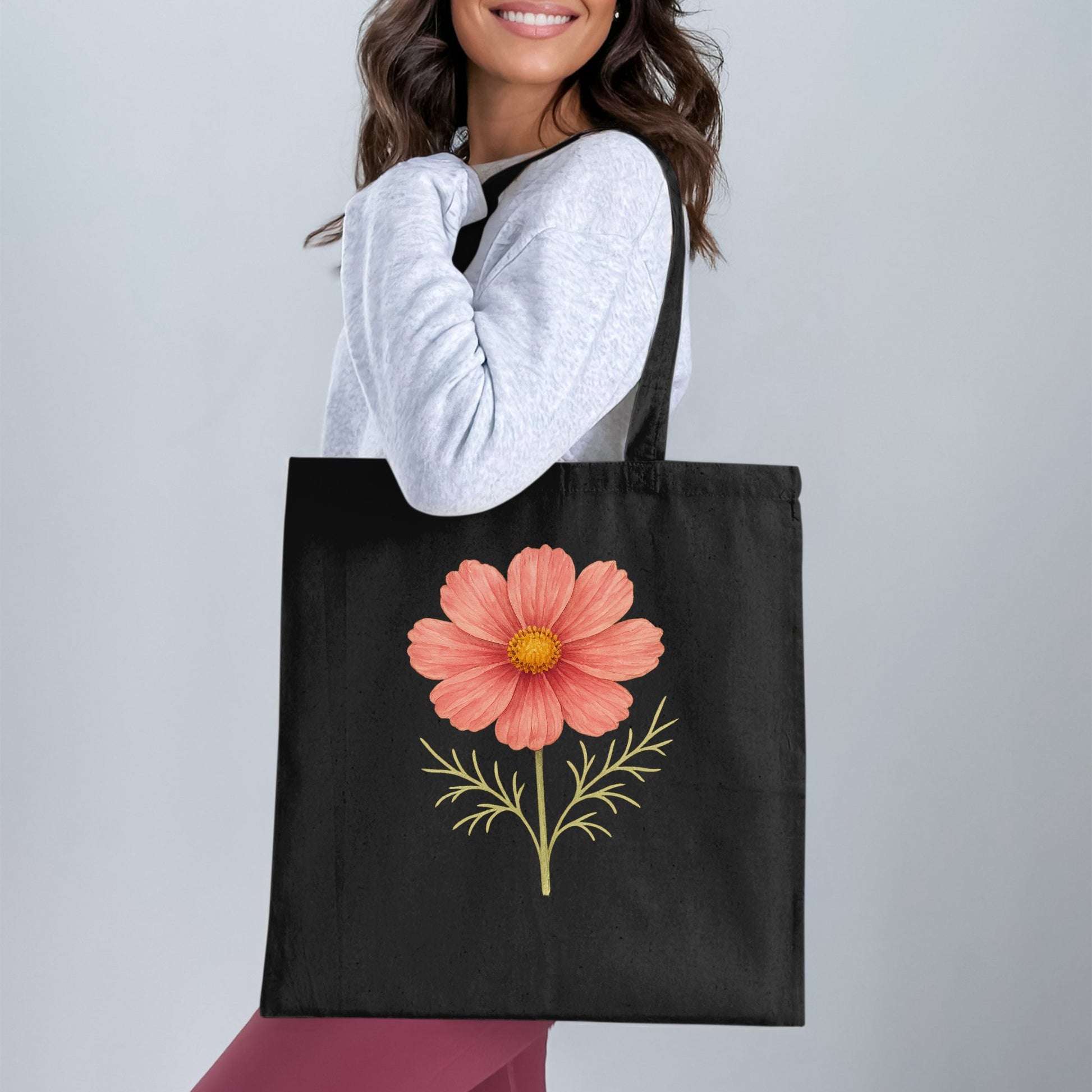 Floral Design on Black Tote Bag product type