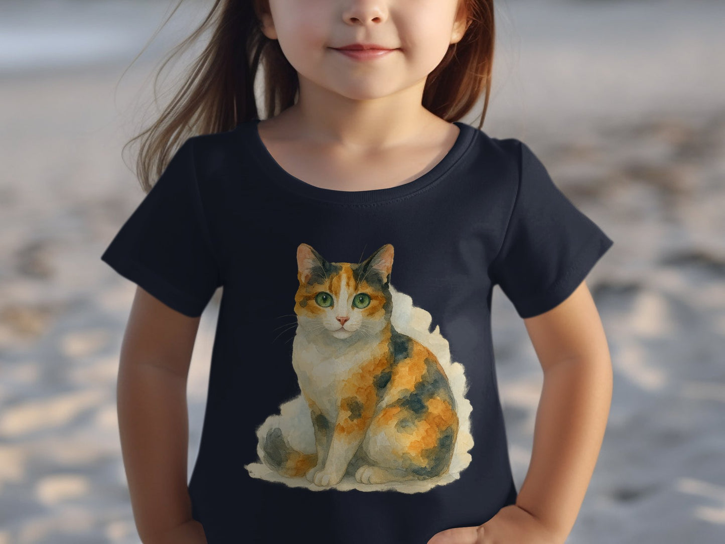 Cute Girl Smiling Cat Print Graphic Tee Shirt product