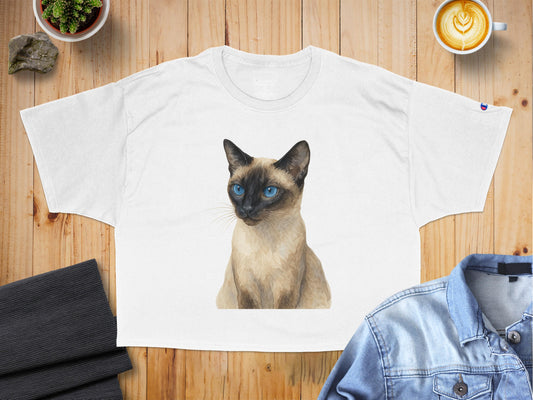 Siamese Cat Illustration on White Shirt product type