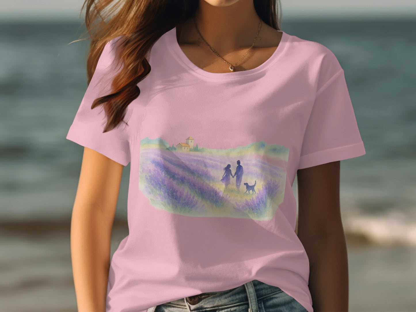 Scenic Couple in Lavender Field Graphic Tee product