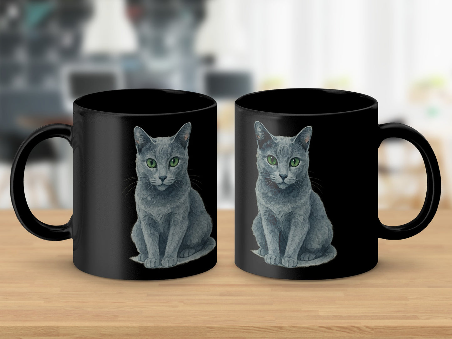 Charming Gray Cat Print Design Black Mug product type