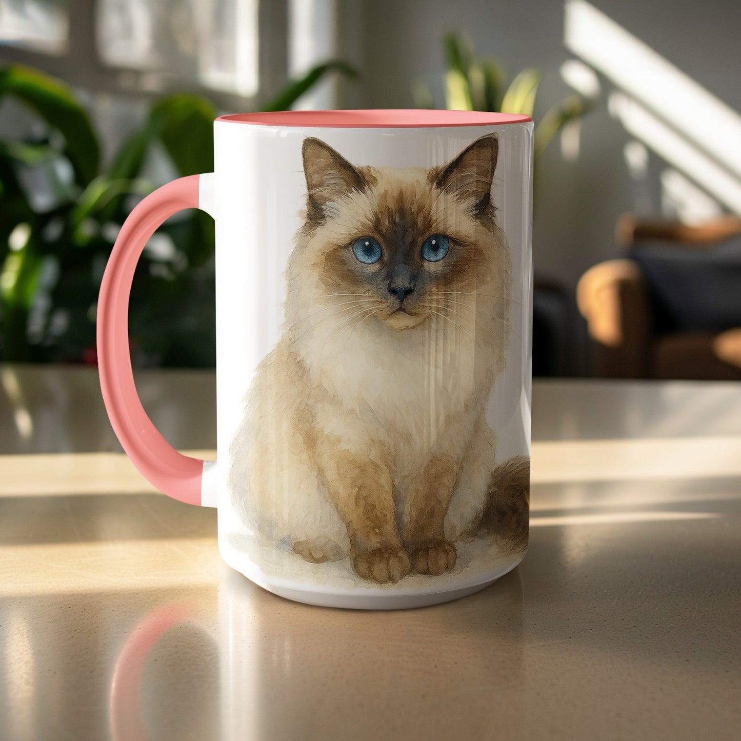 Fluffy Cat with Blue Eyes Print Coffee Mug product type