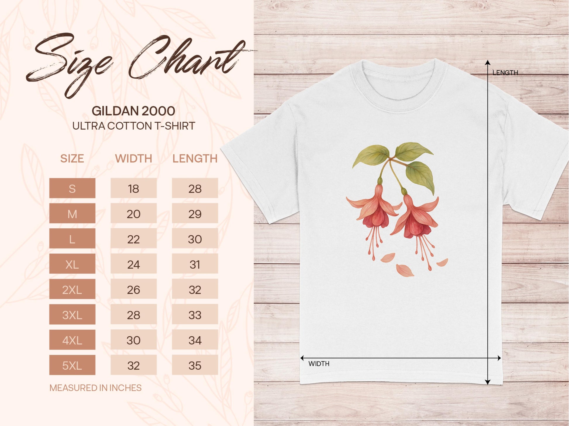 Floral Fuchsia Print Gildan 2000 T-shirt product type