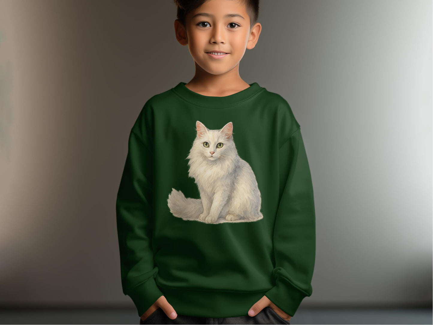 Cute Cat Graphic Design on Green Apparel product