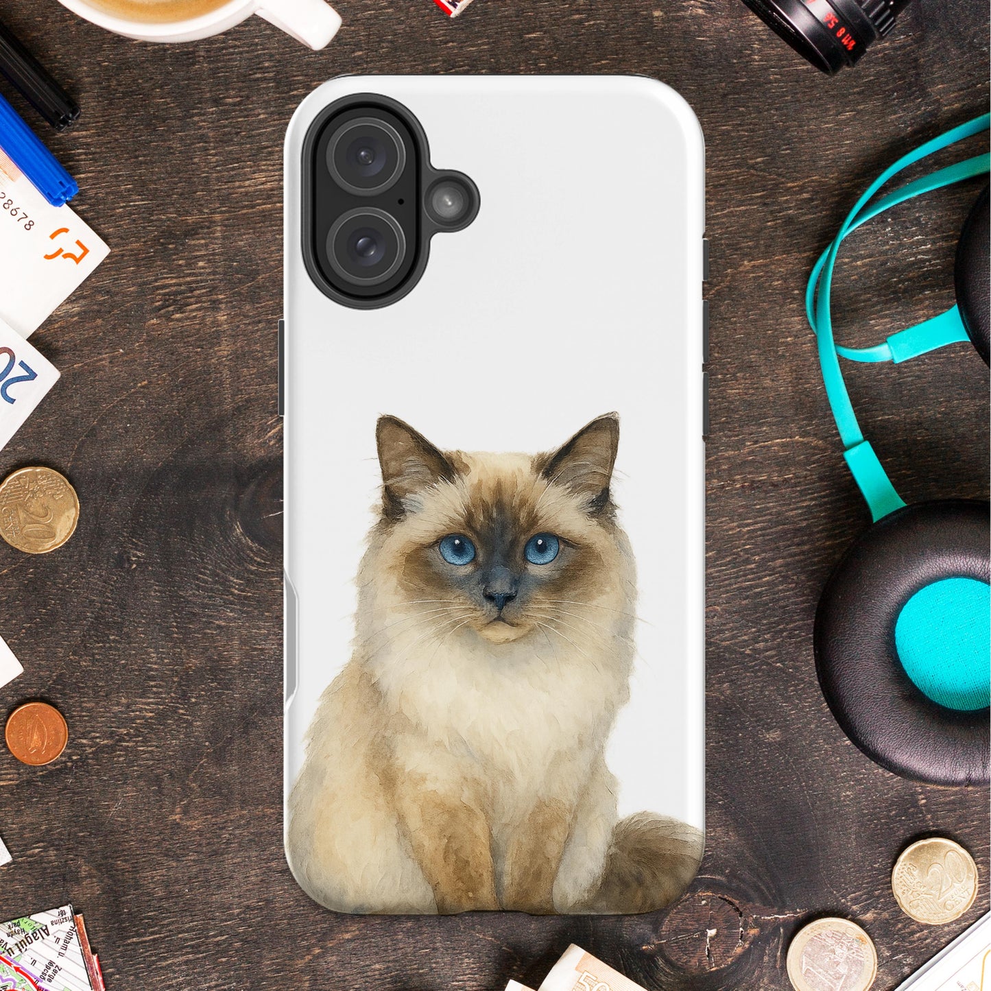 Adorable Blue-Eyed Cat Print Custom Phone Case product type