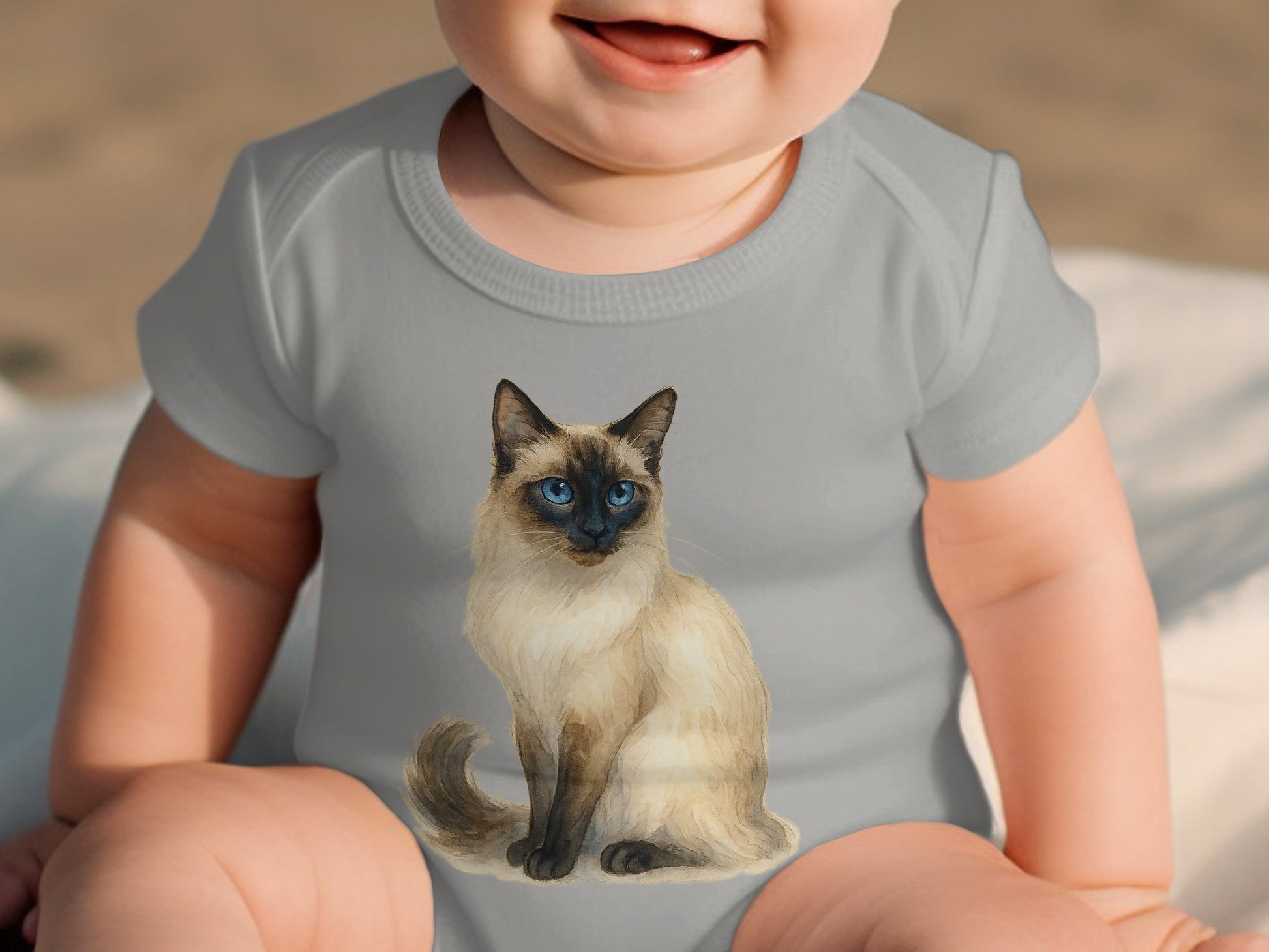 Cute Baby Smiling with Cat Graphic Baby Bodysuit Product