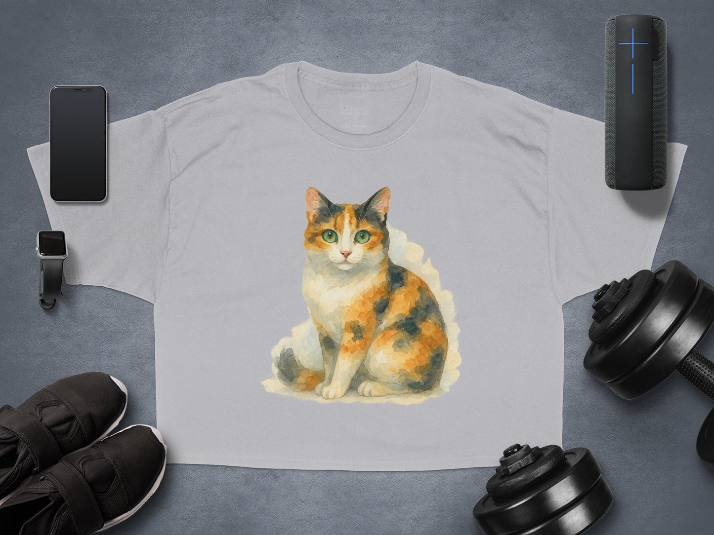 Calico Cat Design on Gray Unisex Short Sleeve Shirt product