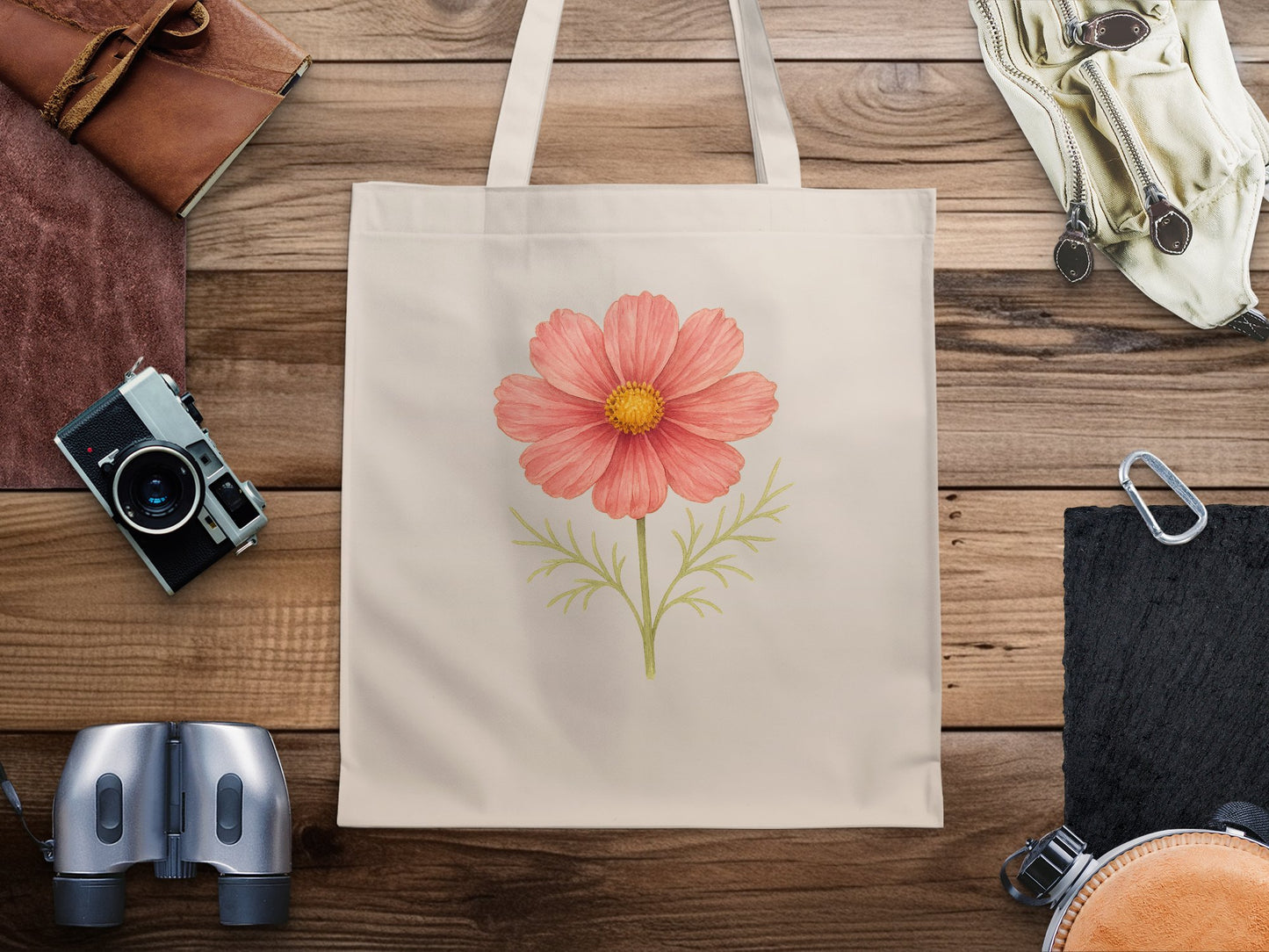 Beautiful Tote Bag with Pink Flower Illustration product type