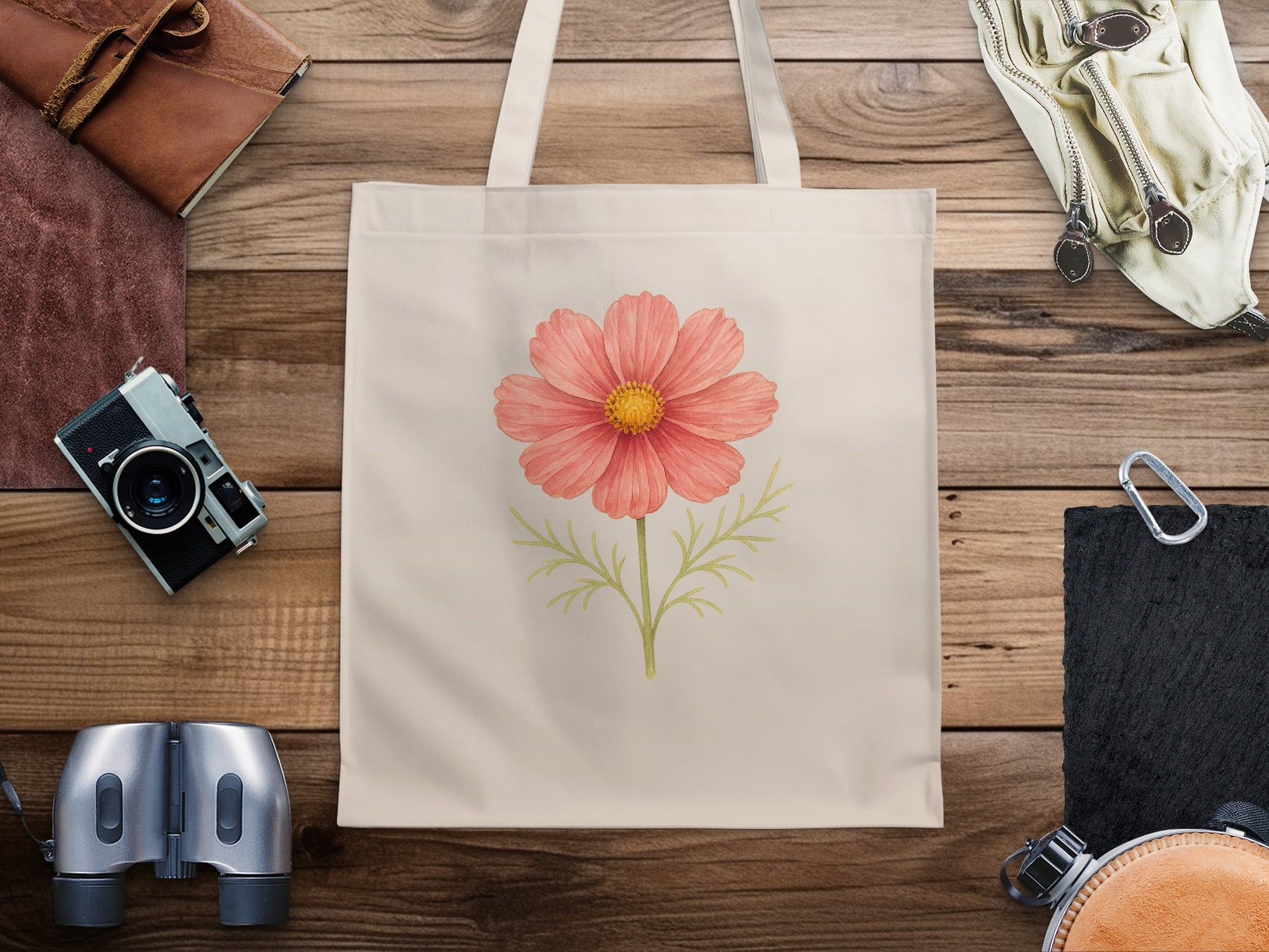 Beautiful Tote Bag with Pink Flower Illustration product type