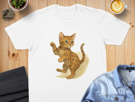 Playful Kitten Illustration on White T-Shirt product