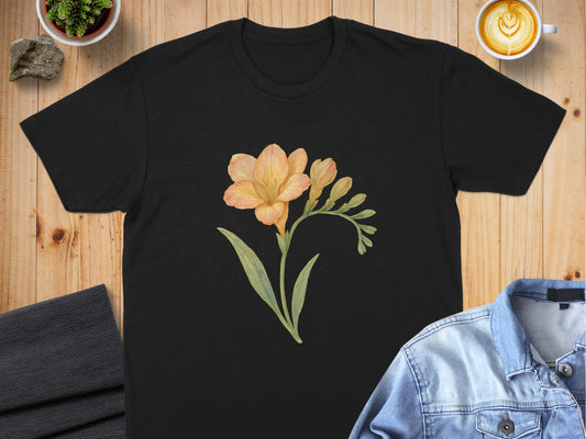 Beautiful Orange Floral Design on Black T-shirt product
