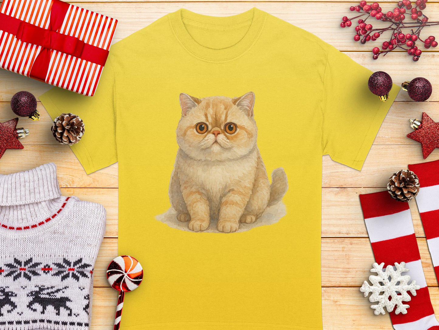 Cute Kitten Print on Yellow Graphic Tee product type