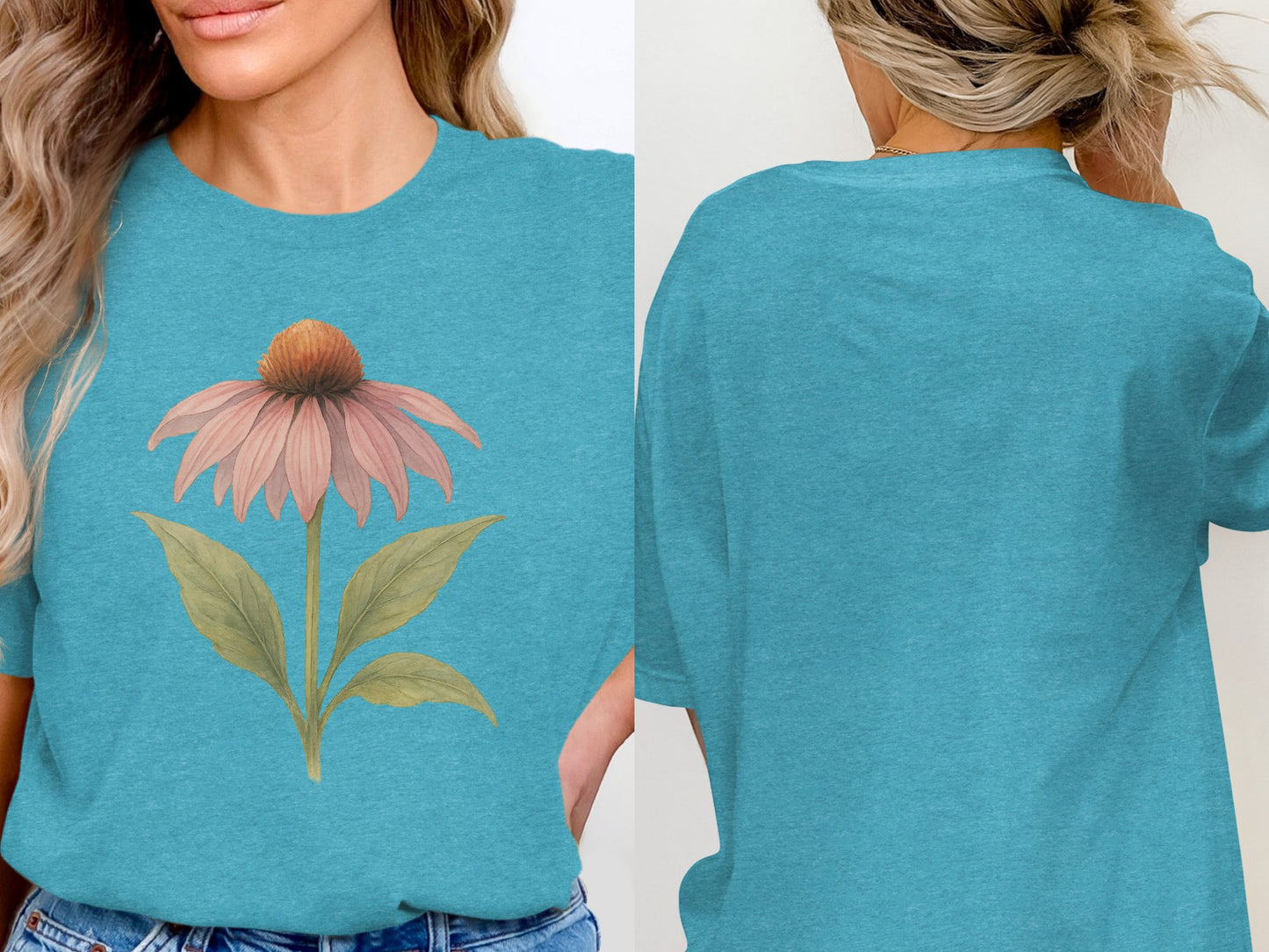 Stylish Blue Tee with Floral Print Graphic product type