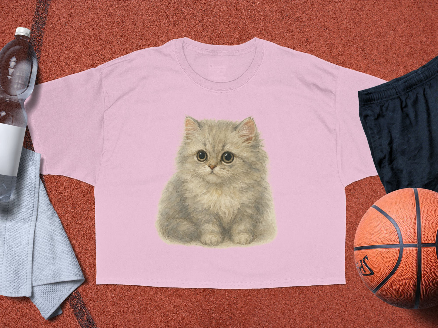 Adorable Kitten Print Pink Cropped T-shirt product