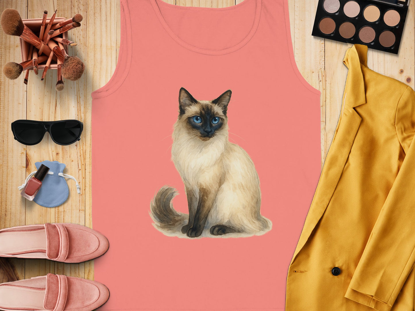 Adorable Cat Design on Stylish Pink Tank Top product type