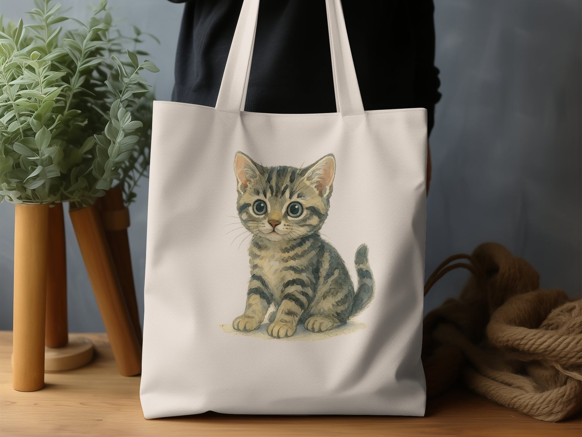 Cute Adorable Kitten Print White Tote Bag product type
