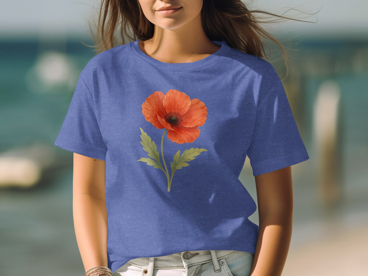 Vibrant Red Poppy Flower Printed T-shirt product type