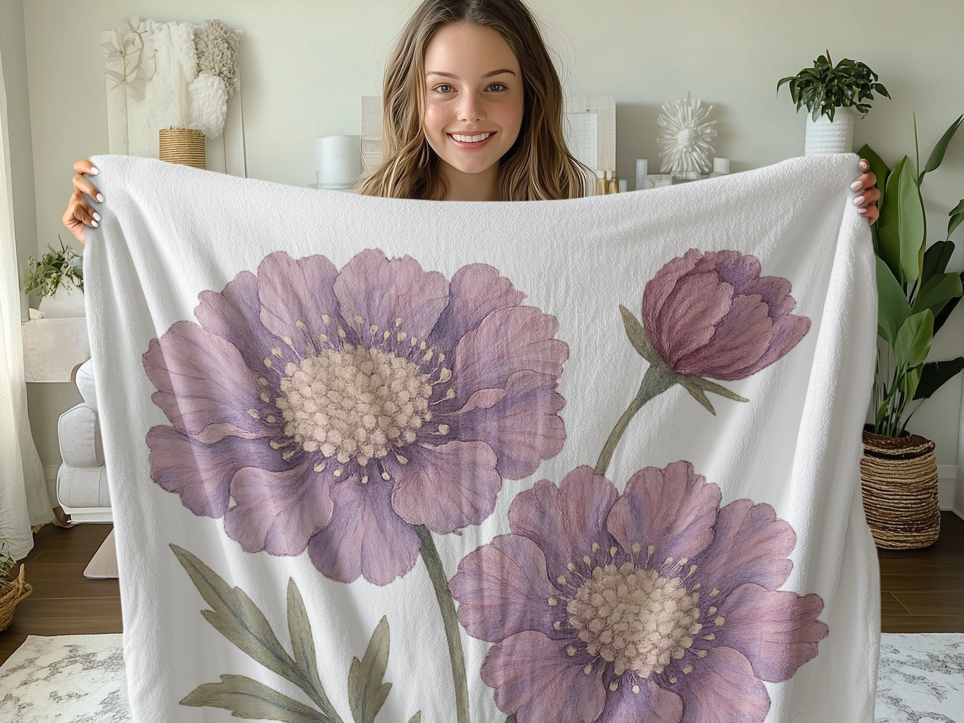 Large Purple Floral Print Blanket Home Decor product type