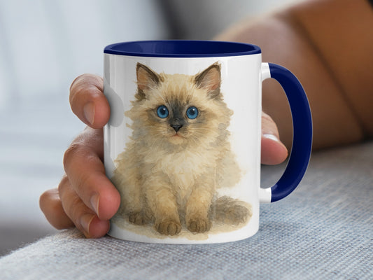Adorable Blue Eyed Fluffy Kitten Design Mug product
