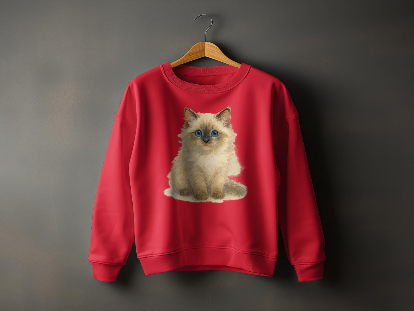 Adorable Kitten Printed Design on Red Sweatshirt product