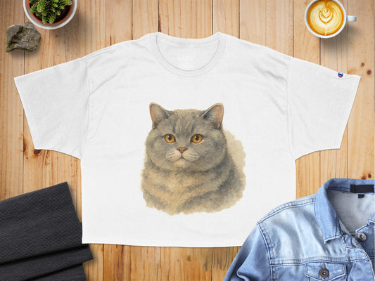 Cute Fluffy Gray Cat Print Casual T-Shirt product