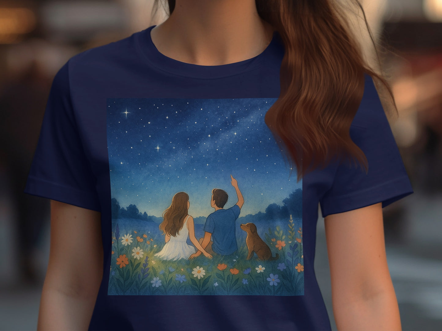 Romantic Night Sky Couple Dog Graphic T-Shirt product