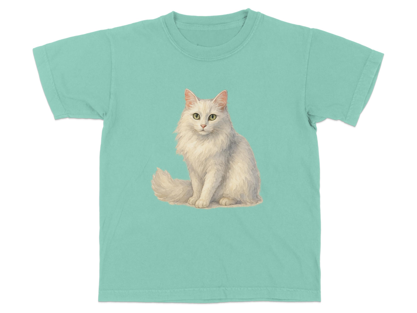 Cute Cat Illustration on Green T-Shirt product type