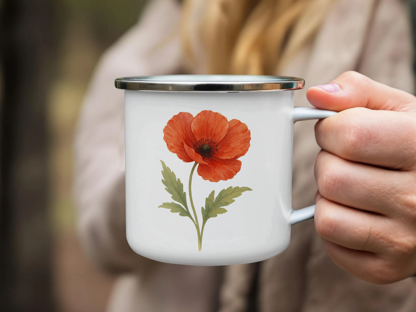 Stylish White Mug With Beautiful Red Poppy Flower product