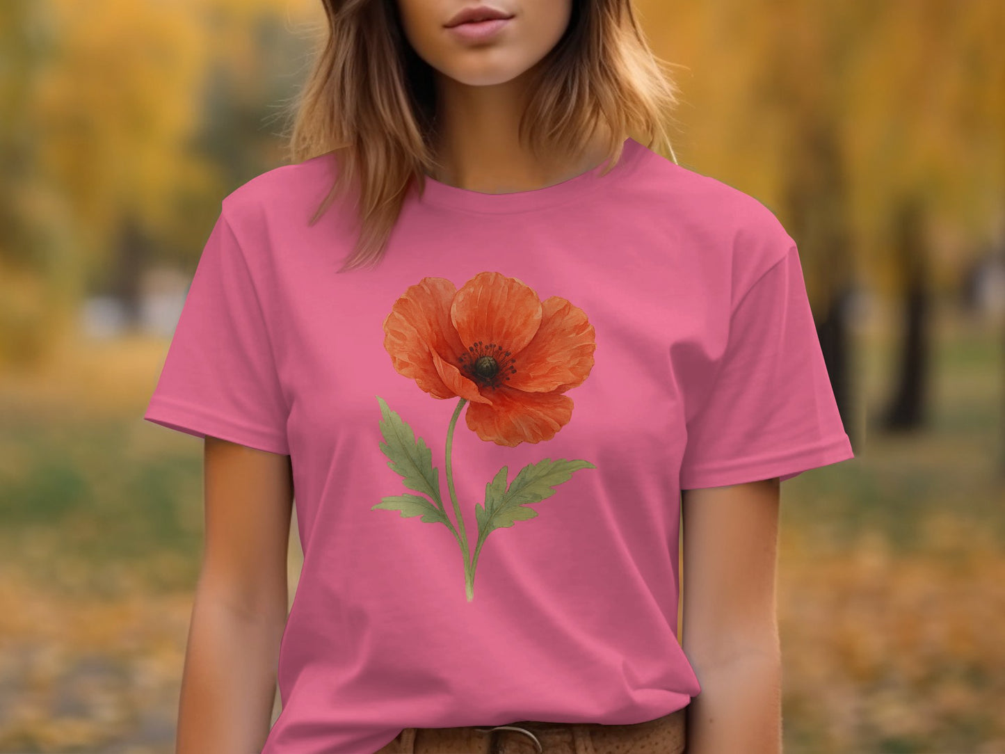 Beautiful Pink Shirt with Red Poppy Design product type