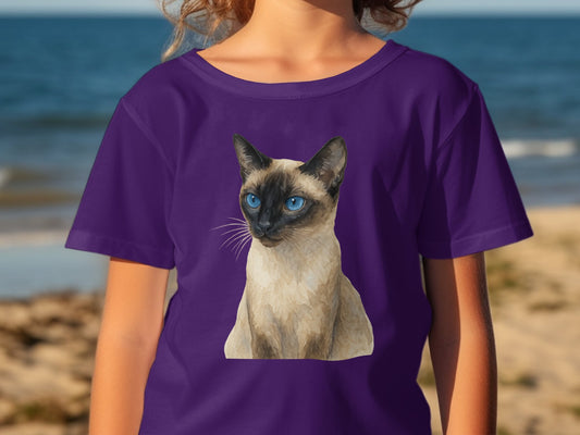 Siamese Cat Design on Purple Background T-shirt product