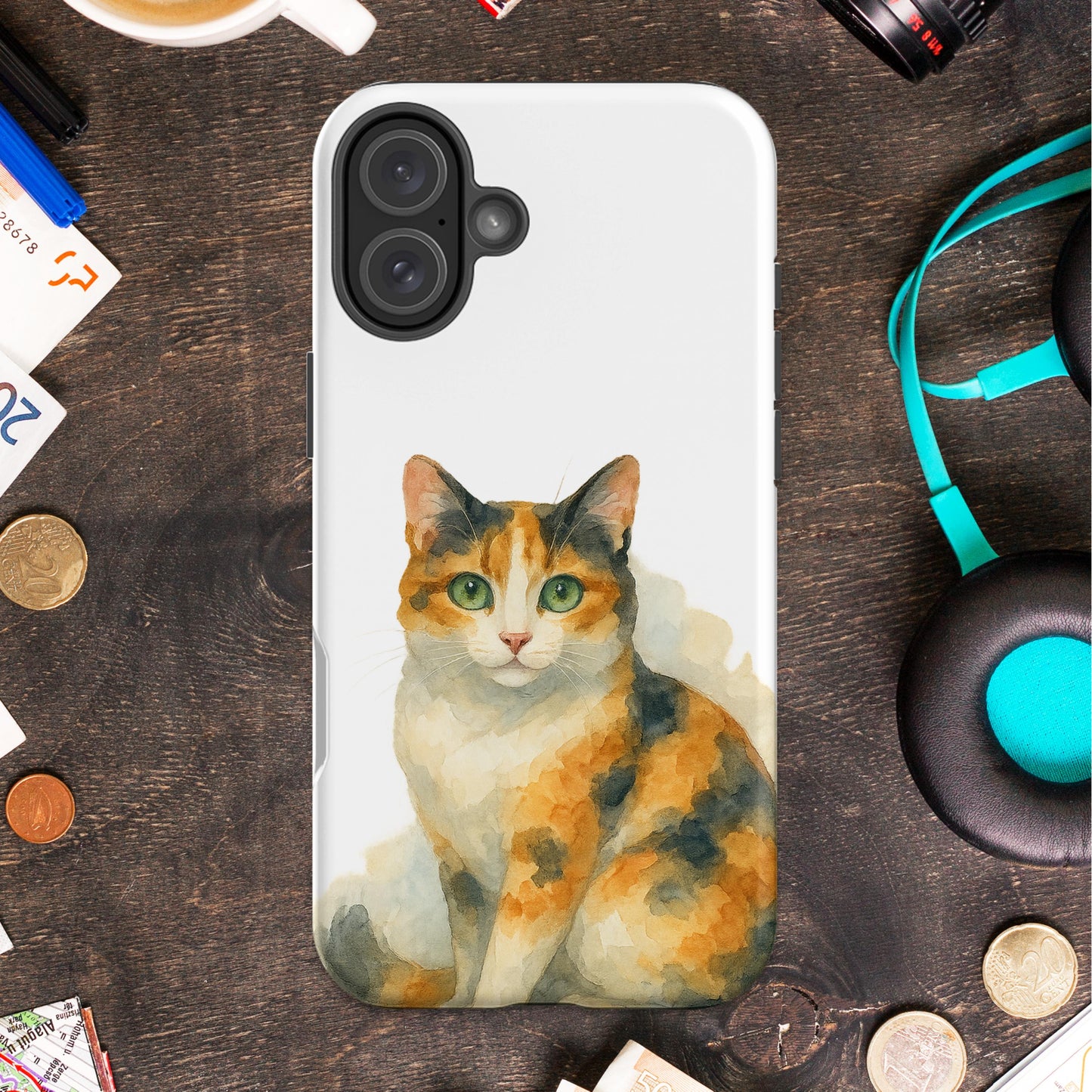 Watercolor Calico Cat Art Design Mobile Case product type