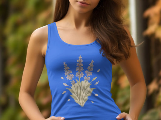 Lavender Bouquet Design on Blue Tank Top product