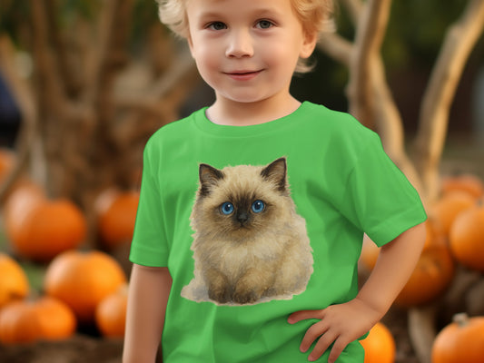Cute Furry Kitten and Pumpkins Design Kids T-Shirt Product