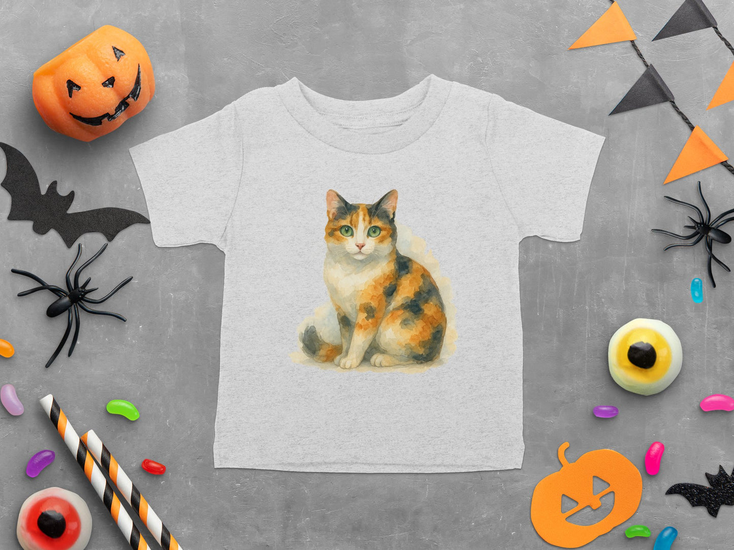 Halloween Cat Print Toddler T-Shirt Festive Apparel Product