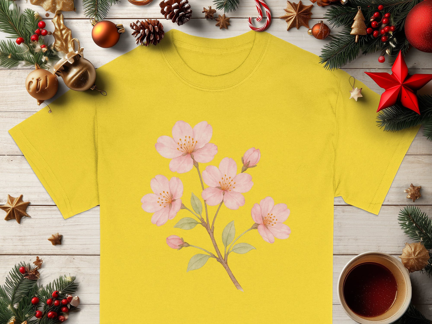 Floral Blossom Design Yellow T-Shirt product type