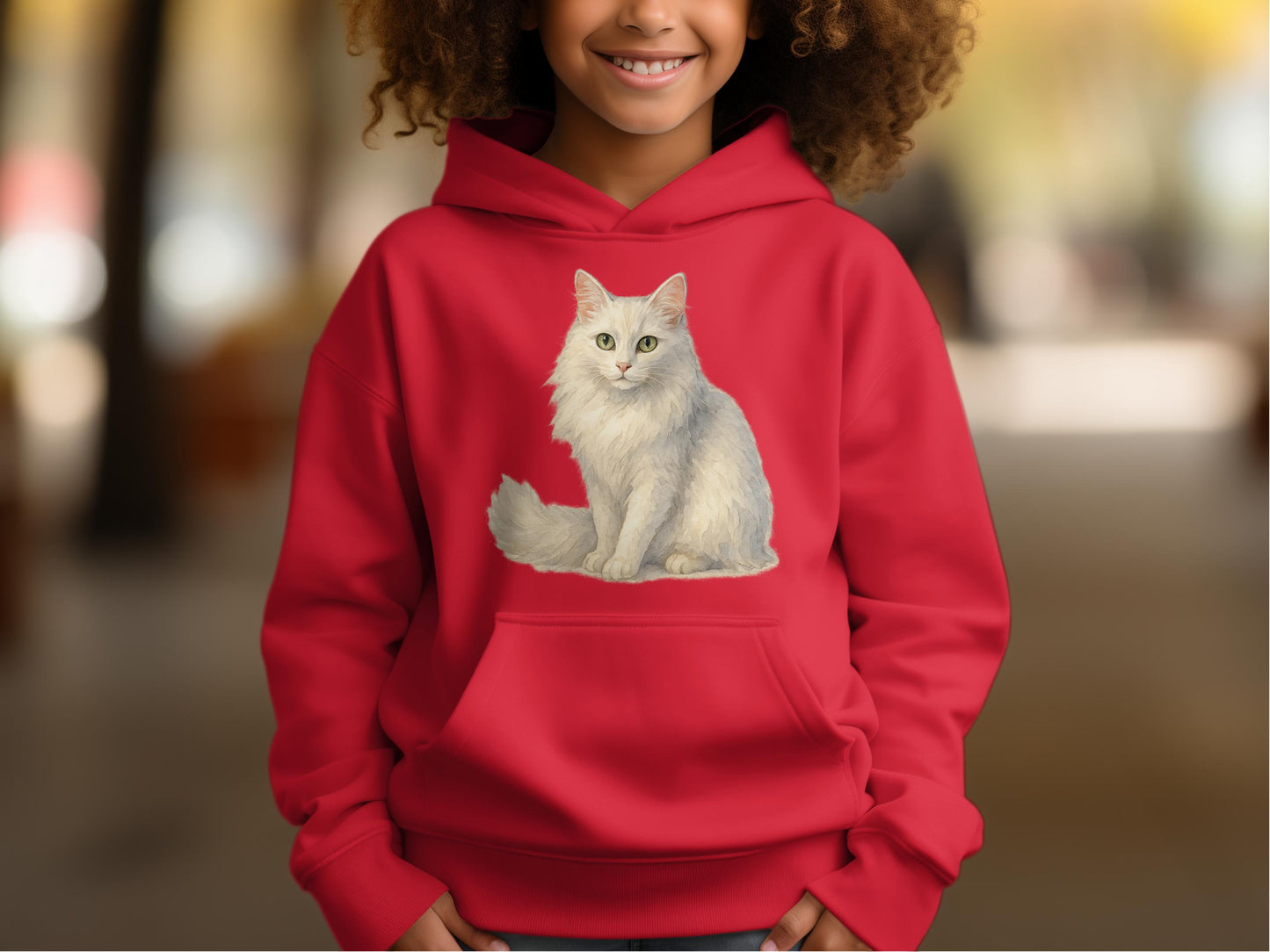 Cute White Cat Print on Red Hoodie product