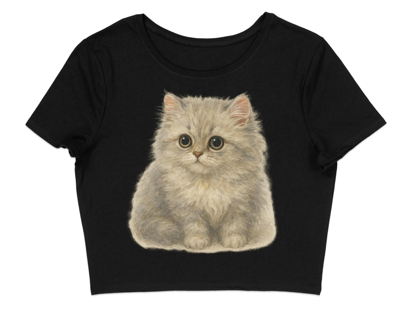 Adorable Fluffy Kitten Print Black Crop Top product