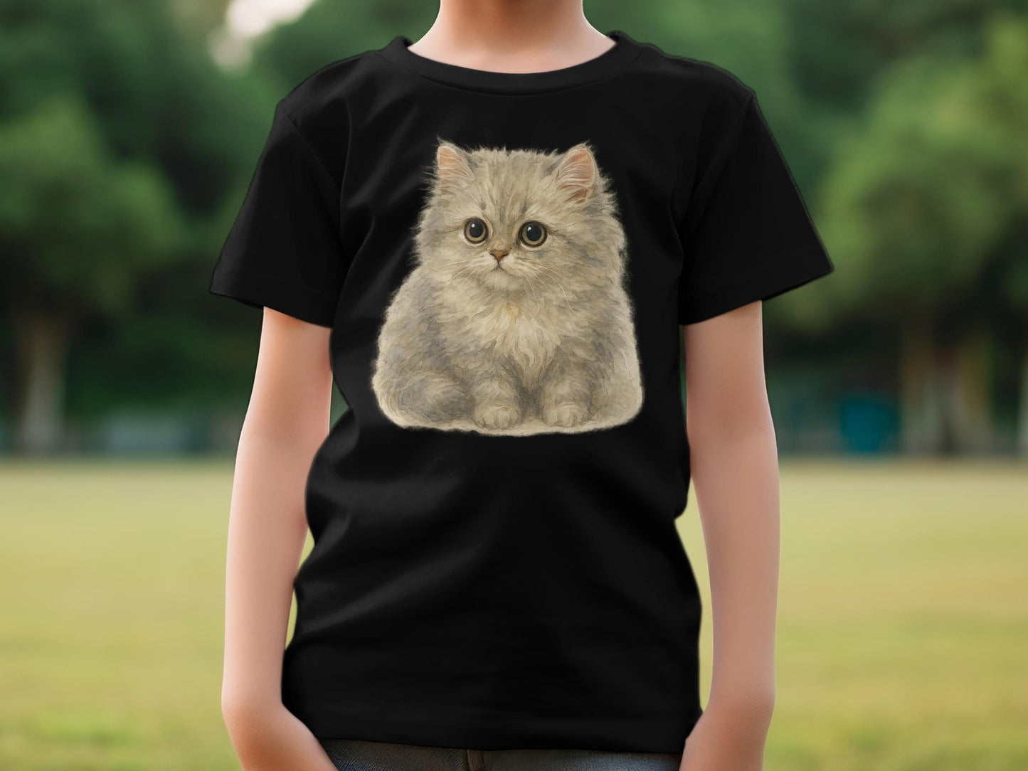 Adorable Fluffy Kitten Printed Black T-shirt product type