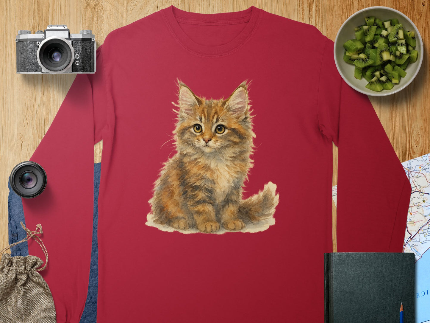 Cute Fluffy Kitten Print Long Sleeve Shirt product type