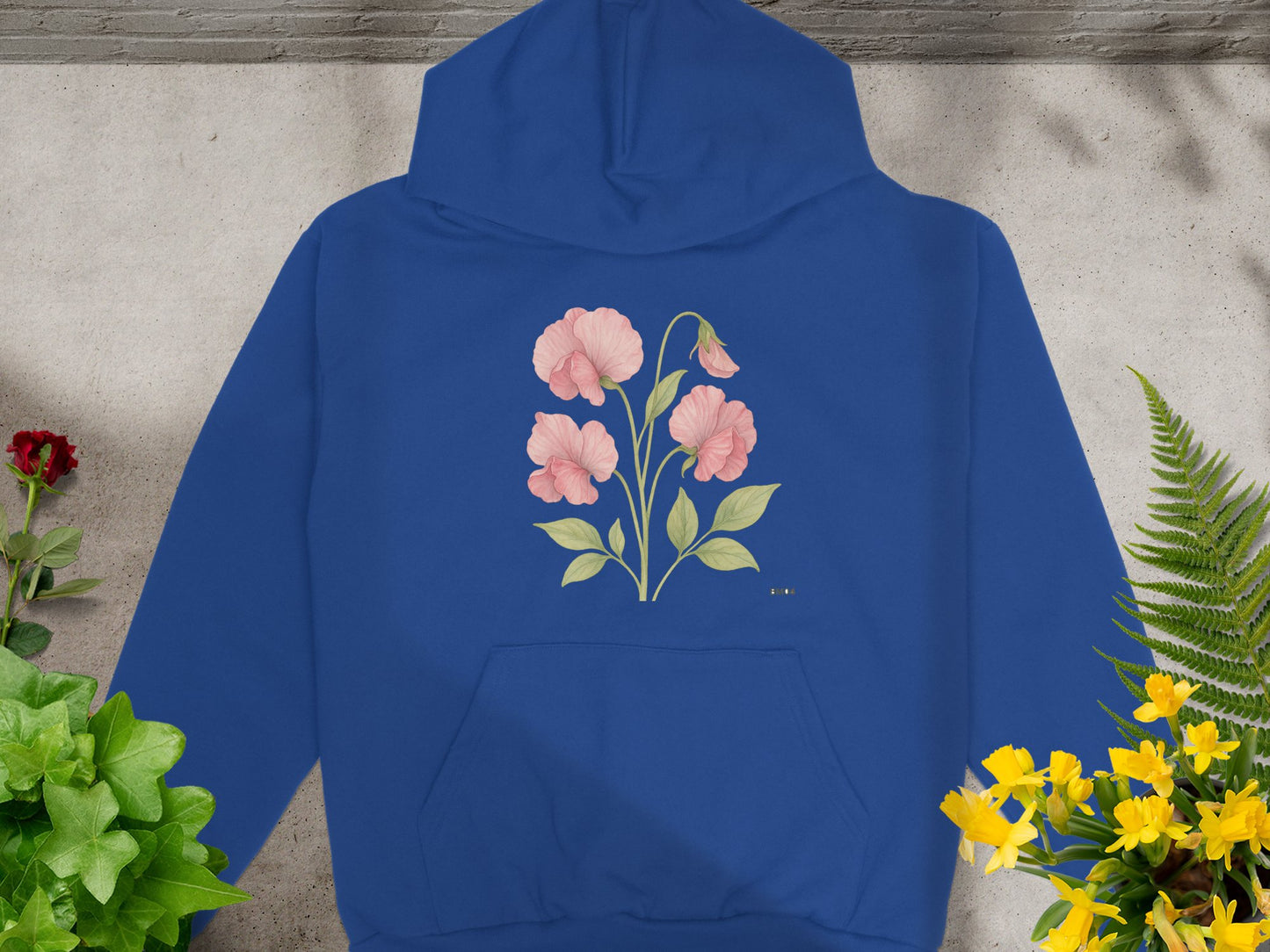 Blue Hoodie with Pink Flower Design product type