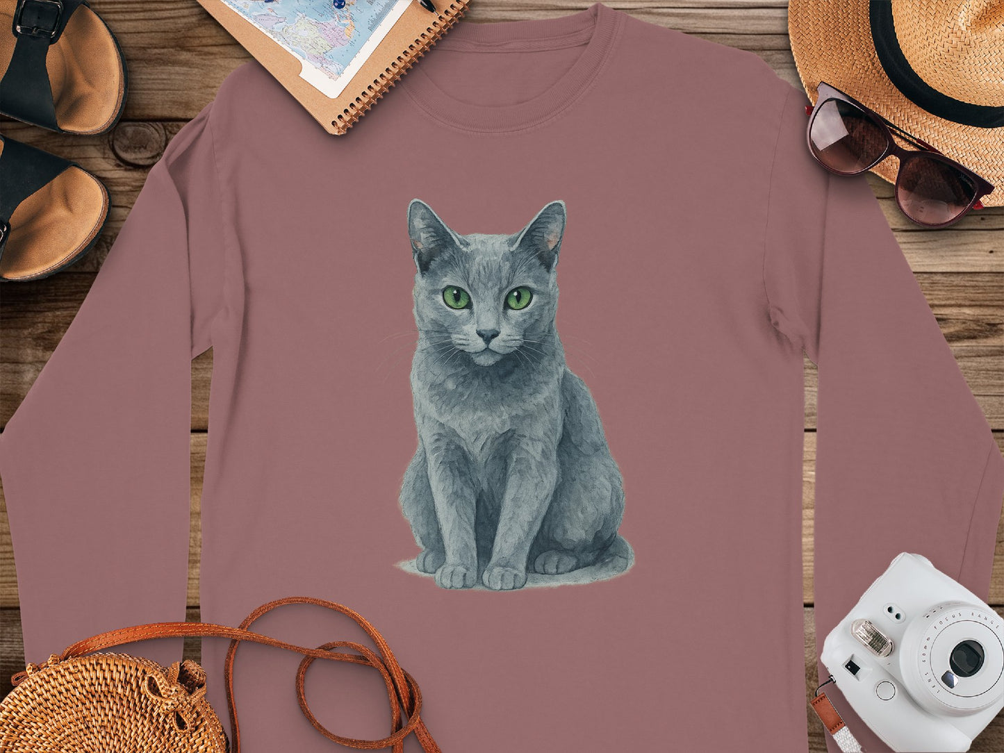 Realistic Gray Cat Illustration on Pink Long Sleeve product