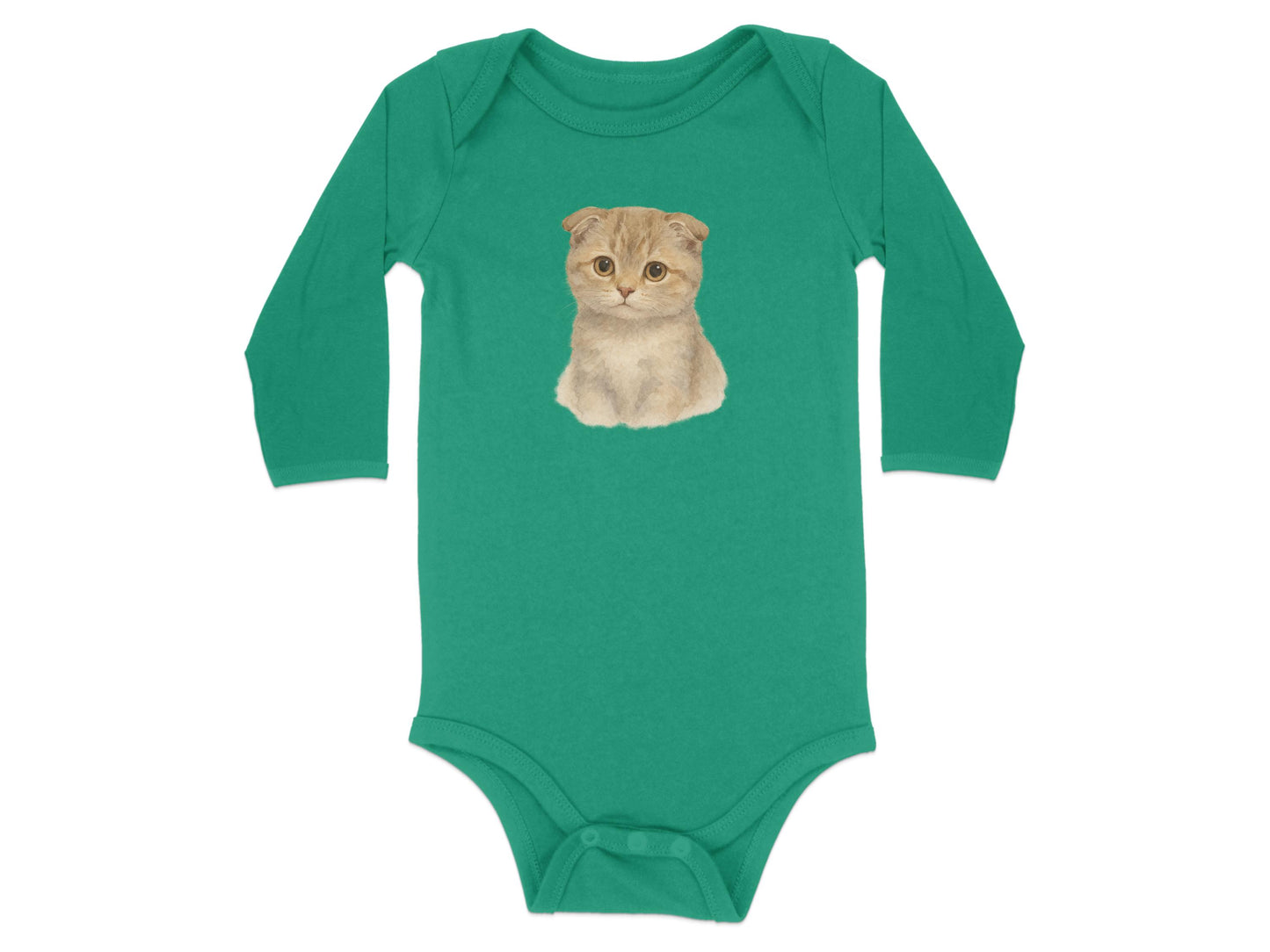 Cute Kitty Face on Green Baby Onesie Long Sleeve product type