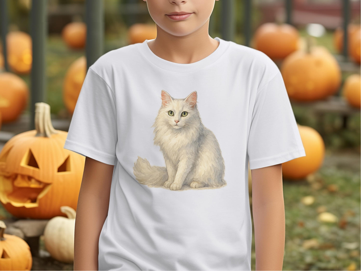 Cute White Cat Print Halloween T-Shirt Perfect Fall product