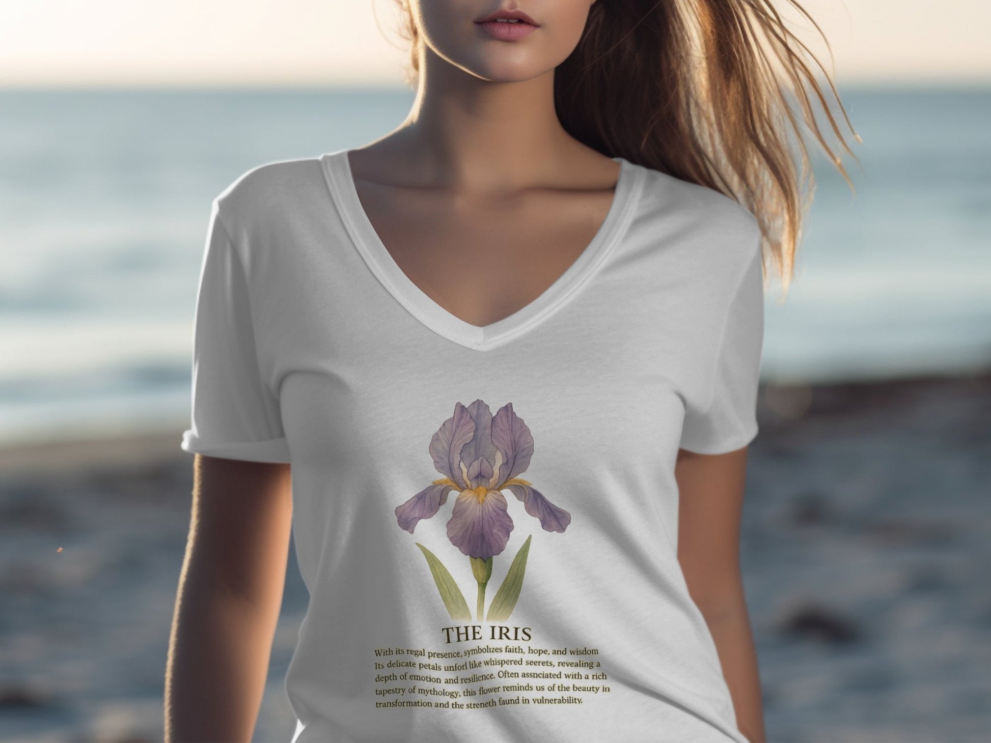 Beautiful White T-Shirt with Iris Flower Print product type