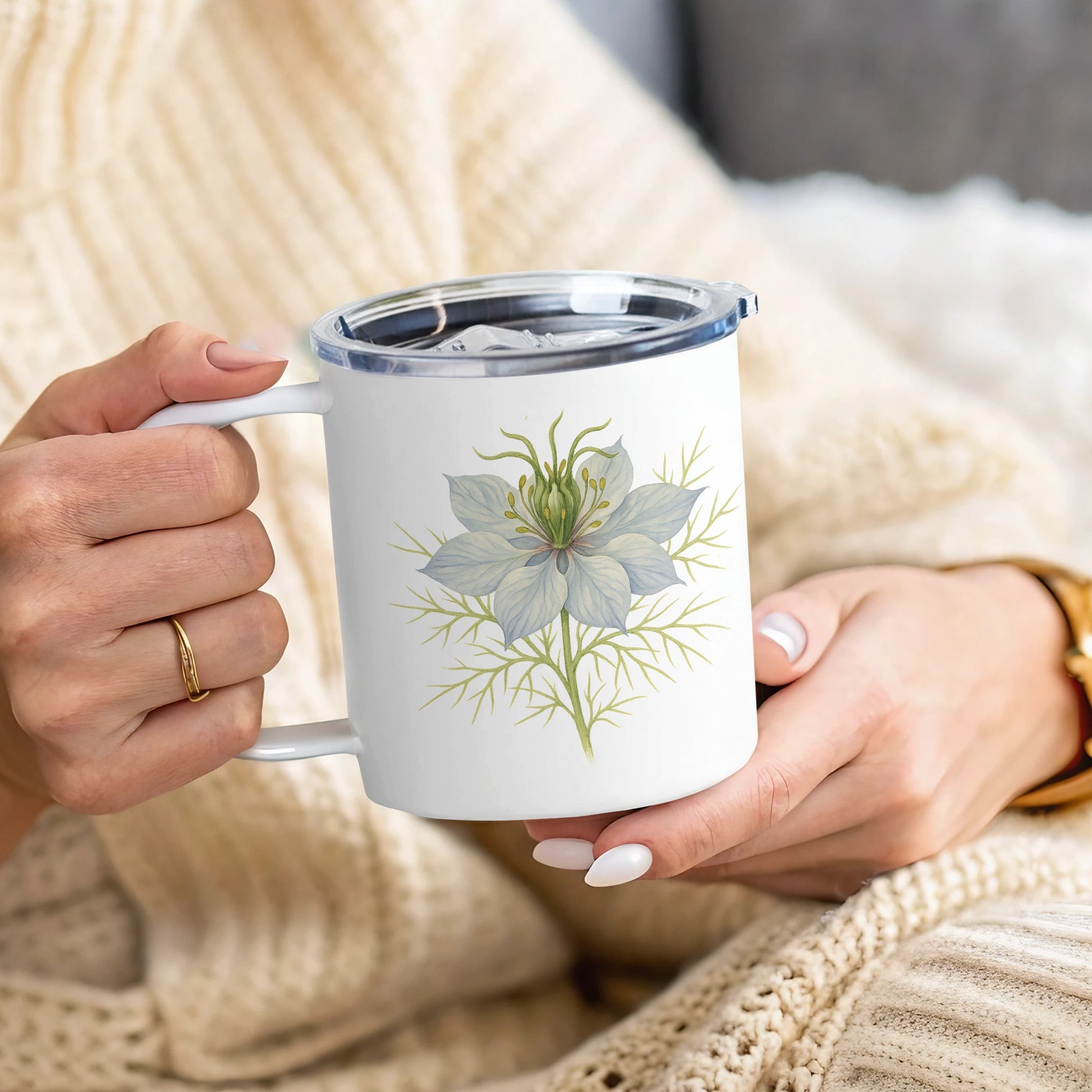 Delicate Botanical Design Insulated White Mug product type
