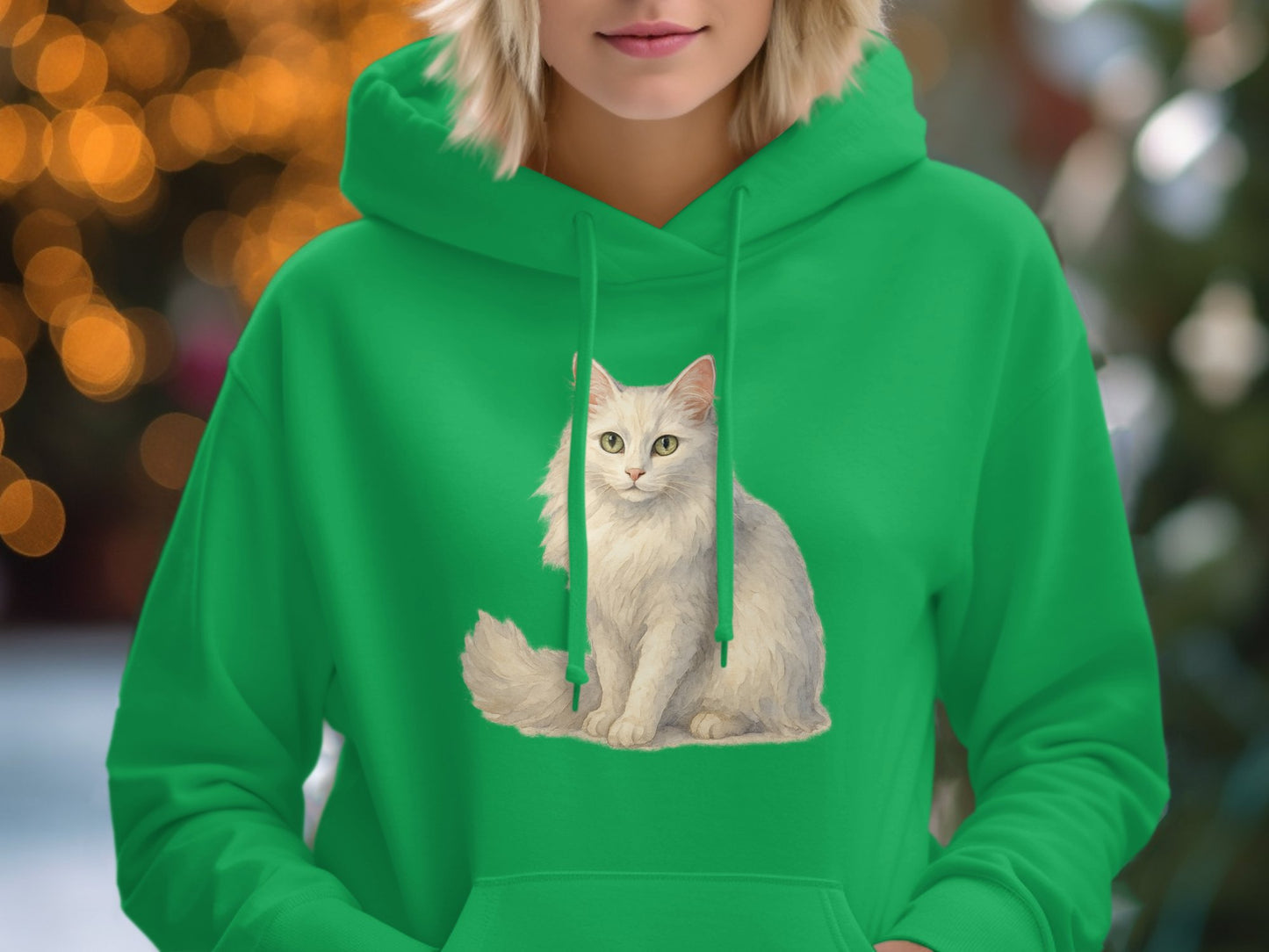 Cozy Green Hoodie with Adorable Cat Print product type